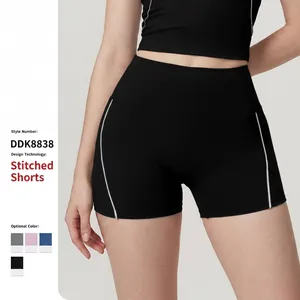 Short de Yoga Taille Haute pour Femmes Contrôle du Ventre Remonte-fesses Sport Gym Course Booty Shorts Surpiqûres Contrastées