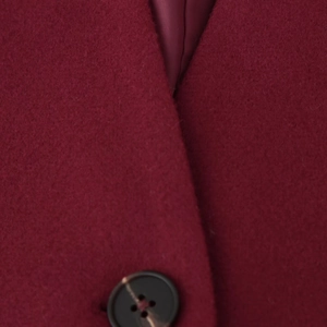 British style wine red wool coat featuring a scarf collar and a black button detail