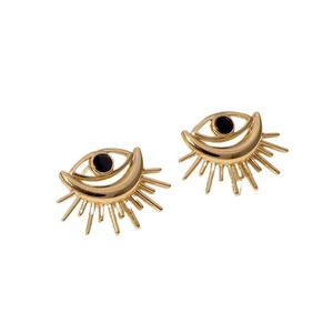 18K gold plated stainless steel Evil Eye stud earrings with black zircon for women