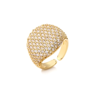 Anello aperto placcato oro 18k con cupola circolare e pavé di zirconi cubici lucidi