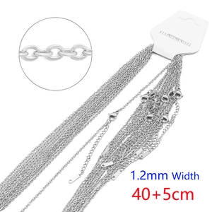 Detail of 1.2mm stainless steel O-chain necklaces with 40+5cm length on display cards