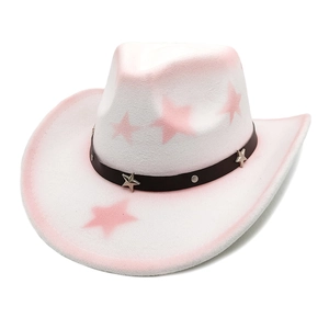 Pink gradient western cowboy hat with pink stars and silver studded black leather band