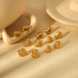 Herz Ohrstecker 18K Vergoldet Edelstahl Texturierte Hammerschlag Mode Schmuck Für Damen