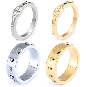 Stainless Steel Cross Rosary Ring For Men Women Religious Prayer Jewelry Polished Brushed Finish Band