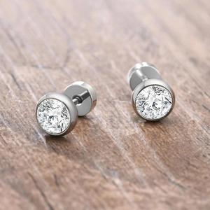 Minimalist bezel set cubic zirconia stud earrings with silver finish and secure backing
