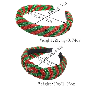 Detailed size and weight specs for Christmas red and green glitter knot headband