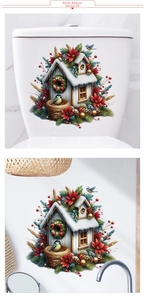 Detailed Christmas birdhouse and red poinsettia floral wall stickers for home decor