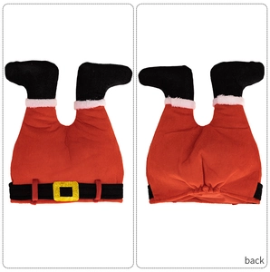 Vue détaillée avant et arrière d'un bonnet de Noël en peluche avec jambes de Père Noël