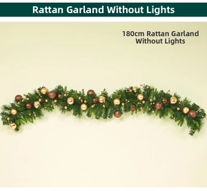 180cm artificial Christmas rattan with green pine needles and gold decorative balls