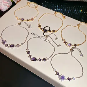 Elegant 6-piece adjustable bracelet set with zirconia butterflies and colorful oval stones