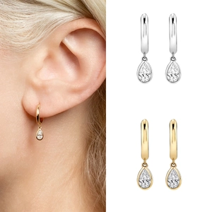 Pear Shaped Drop Hoop Earrings Zircon Inlaid Copper Gold Plated Dainty Elegant Fashion Jewelry For Women Everyday Wear
