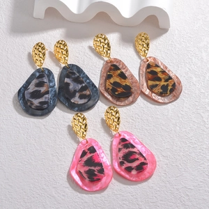 Fashion Stainless Steel Leopard Print Teardrop Dangle Earrings Bohemian Gold Plated Resin Geometric Drop Earrings Women Jewelry