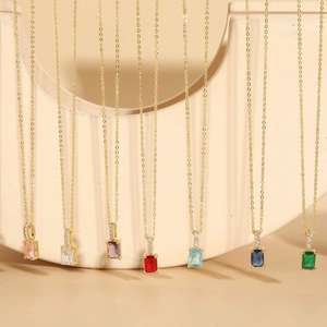 Chic 14K gold plated choker necklaces with colorful rectangular zircon stones set of seven