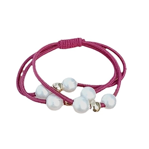 Elastic rose red hair tie set with elegant white pearls and golden heart charm