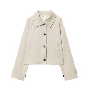Giacca Trench Corto Da Donna Misto Cotone Twill Risvolto Monopetto Casual Tinta Unita Maniche Lunghe Capispalla