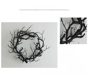 Macro detail of gothic black thorn wreath with realistic twisted branch textures
