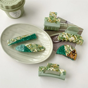 Vintage Green Acetate Hair Claw Clip French Style Marble Pattern Shark Hairpin Fashion Hair Accessories For Women