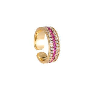 Exquisite gold compass open ring with micro-set white and magenta zircon stones