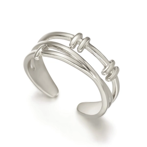 Silberner mehrlagiger offener Edelstahlring mit elegantem Knotendesign für Damen