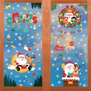 Weihnachtsaufkleber Set mit Weihnachtsmann und Schriftzug für Fenster und Glastüren Deko