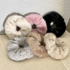 Faux Fur Plush Scrunchies High Elasticity Hair Ties Vintage French Style Soft Fluffy For Women Girls