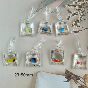 Miniature resin goldfish water bag charms for jewelry making, 7 styles, 23x50mm
