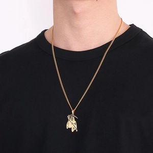 Men's hip hop grim reaper scythe pendant necklace in gold finish with Cuban chain