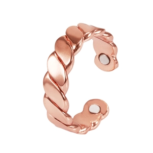 Adjustable magnetic pure copper ring with twisted weave design and rose gold finish