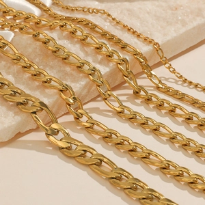 Golden Figaro chain necklaces in various widths made of high-quality stainless steel