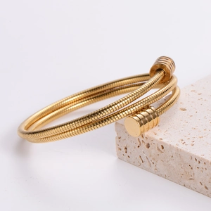 Adjustable 18k gold plated stainless steel multi-layer cable wire bracelet for men