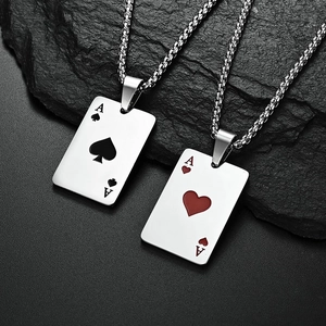 Lucky Poker Ace Pendant Necklace Alloy Titanium Steel Ace Of Spades Hearts Hip Hop Punk Streetwear Jewelry For Men Women Unisex