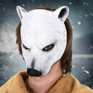 Realistic 3D polar bear party mask made of PU foam with detailed faux fur textures