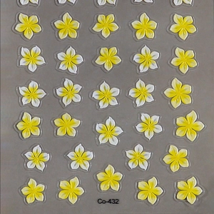 Adesivi per nail art con fiori di frangipani 3D in rilievo sfumato giallo e bianco