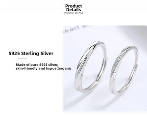 Detail of 925 sterling silver couple rings showing rope texture and zircon inlay