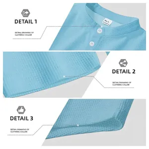 Sky blue waffle knit long sleeve polo shirt with classic collar and button details