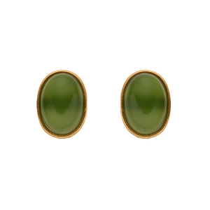 Puces d'oreilles en argent S925 avec jaspe vert ovale et cadre doré minimaliste