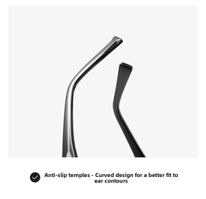 Macro detail of ergonomic anti-slip sunglasses temples with curved lines for secure fit