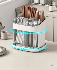 Detail of detachable rotating water tray for easy cleaning of kitchen drainer