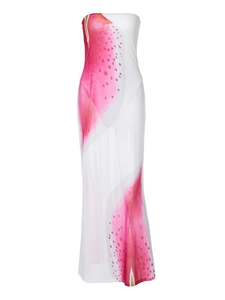 Robe bustier en mesh ajustée avec imprimé fruit du dragon et fente latérale