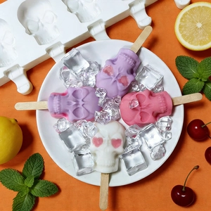 Moule à glace en silicone en forme de crâne avec bâtonnets pour sucettes glacées