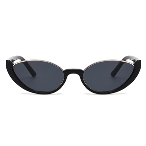 Chic black cat eye sunglasses with golden metal trim and dark grey lenses for women