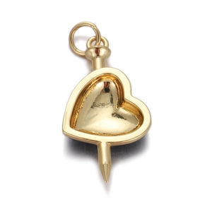Polished golden heart-shaped pendant with a pointed tip on a clean white background