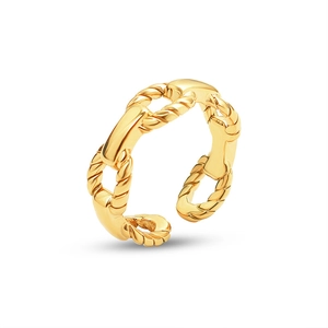 Minimalist 18K gold plated chain ring with intertwined texture and adjustable open band