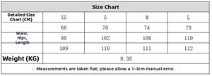 Detailed size chart for pleated trousers showing waist, hip, and length in centimeters