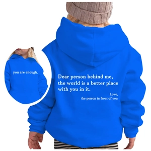 Sweat à capuche enfant bleu électrique doublé polaire avec citations inspirantes