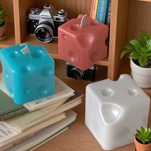 Cheese-shaped cube scented candles in blue and pink for home decor and gifts