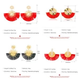 Size chart showing bohemian fringe earrings with precise dimensions and weight details