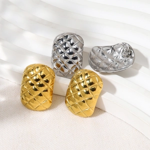 Minimalist geometric rhombic textured stud earrings in gold and silver stainless steel
