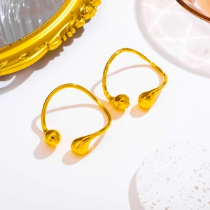 18K gold plated stainless steel teardrop cuff bracelet with mirror finish and open design