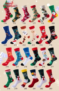 Detailed grid of 24 Christmas socks featuring Santa, reindeer, and snowman patterns
